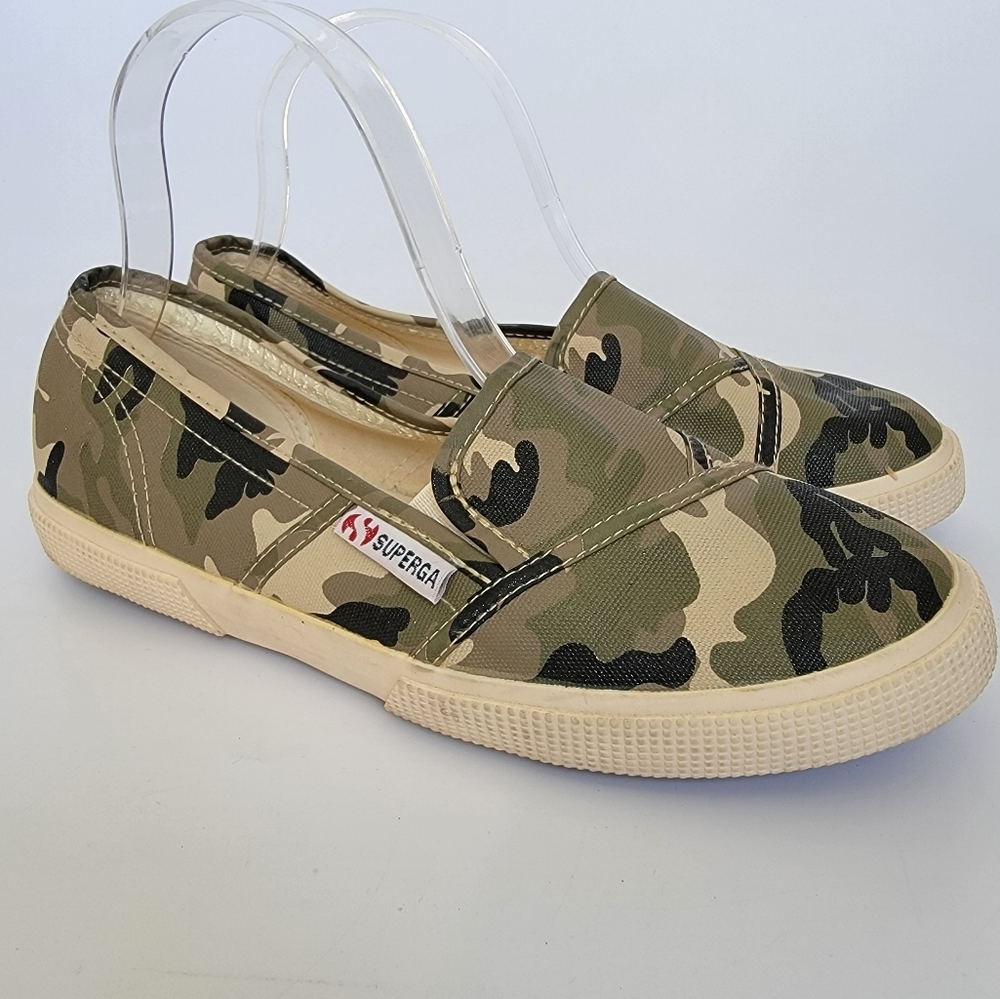 Superga Camo Canvas Slip On Sneakers, Size 6.5